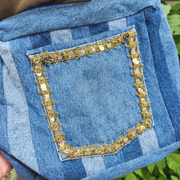 Denim y2k inspired ShoulderBag Upcycled Jeans Crossbody Purse BohoChic handmade - Picture 9 of 10